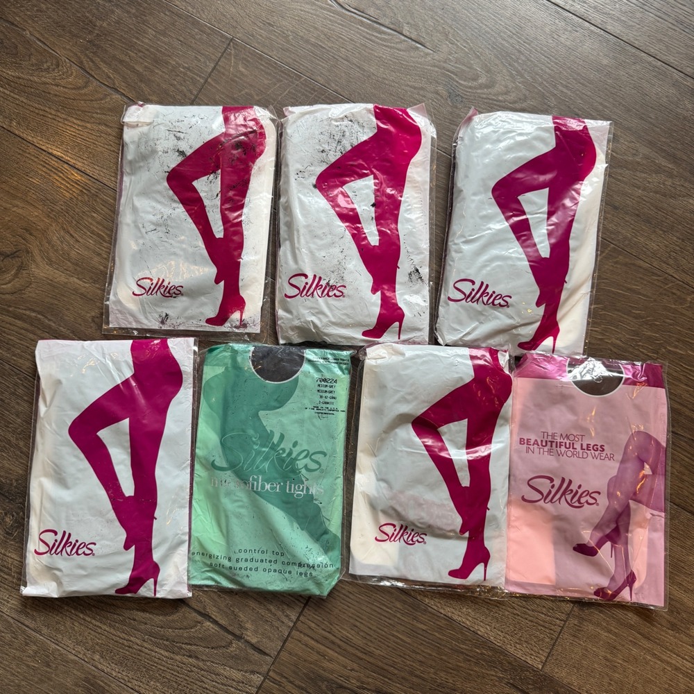 Vintage Silkies Pantyhose Medium NWT 7 Pair Lot Deadstock NOS Assorted Colors